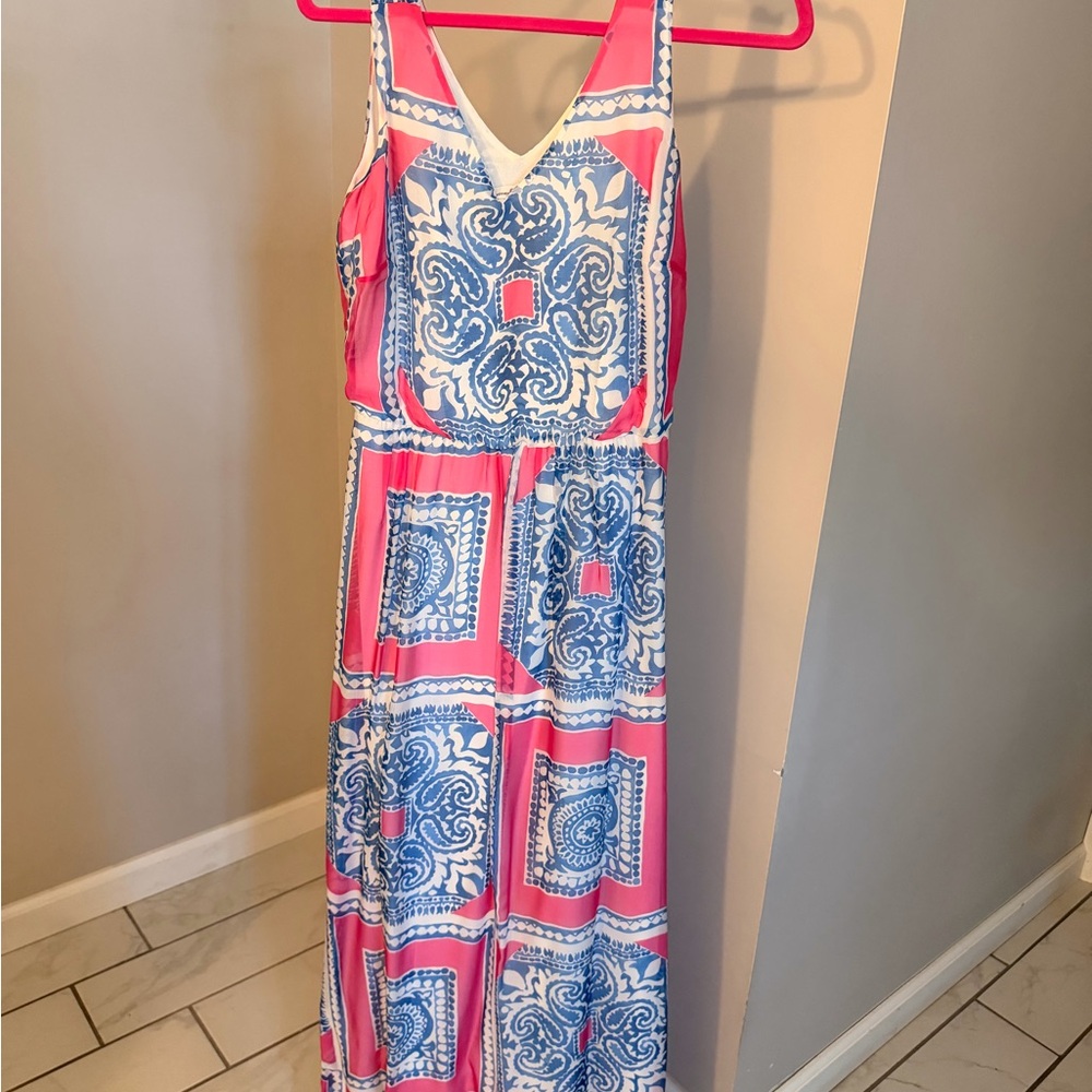 Vineyard Vines Pink and Blue Geometric Maxi Dress